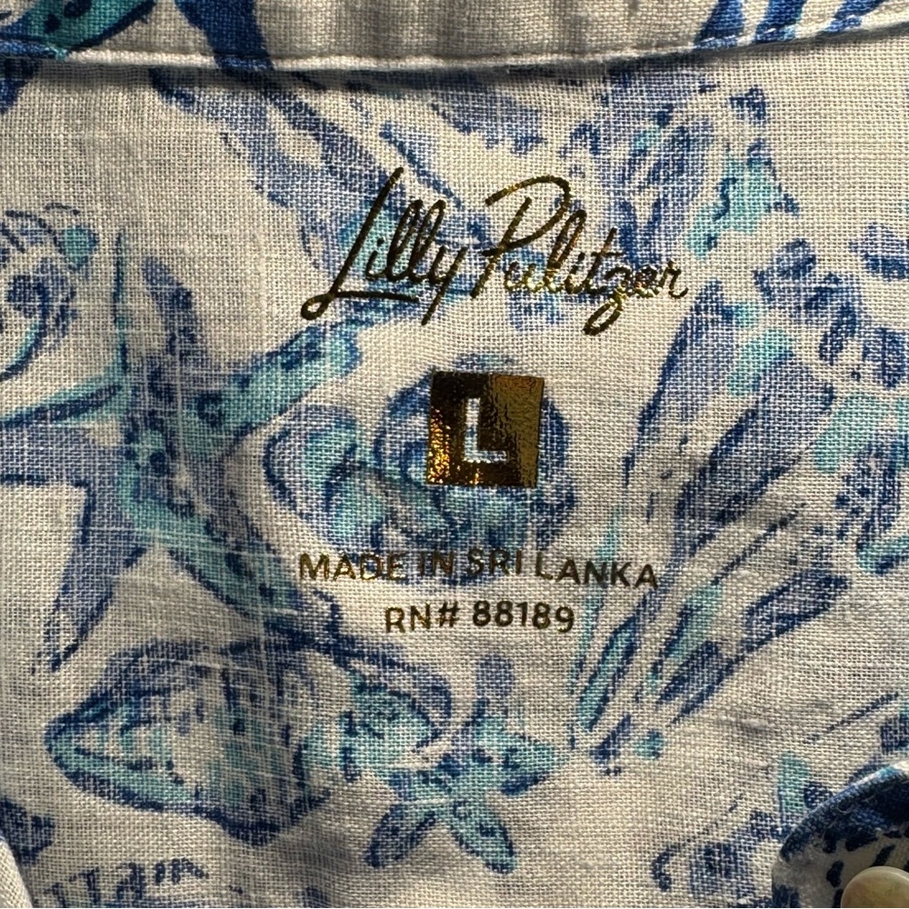 Lilly Pulitzer Women's Sea View Linen Button Down Top Shell Collector sz. Large - Picture 8 of 11